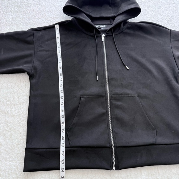 DKNY Jeans NWOT Women's Black Suede-Like Zip-Up Hoodie, Pockets, Size XL - Picture 7 of 8